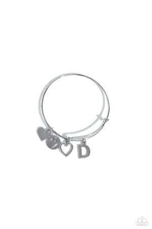 Making It INITIAL - Silver - D - Heart and Letter Charm Paparazzi Bangle Bracelet