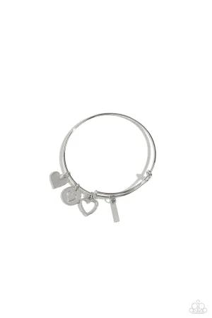 Making It INITIAL - Silver - I - Heart and Letter Charm Paparazzi Bangle Bracelet
