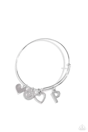 Making It INITIAL - Silver - P - Heart and Letter Charm Paparazzi Bangle Bracelet