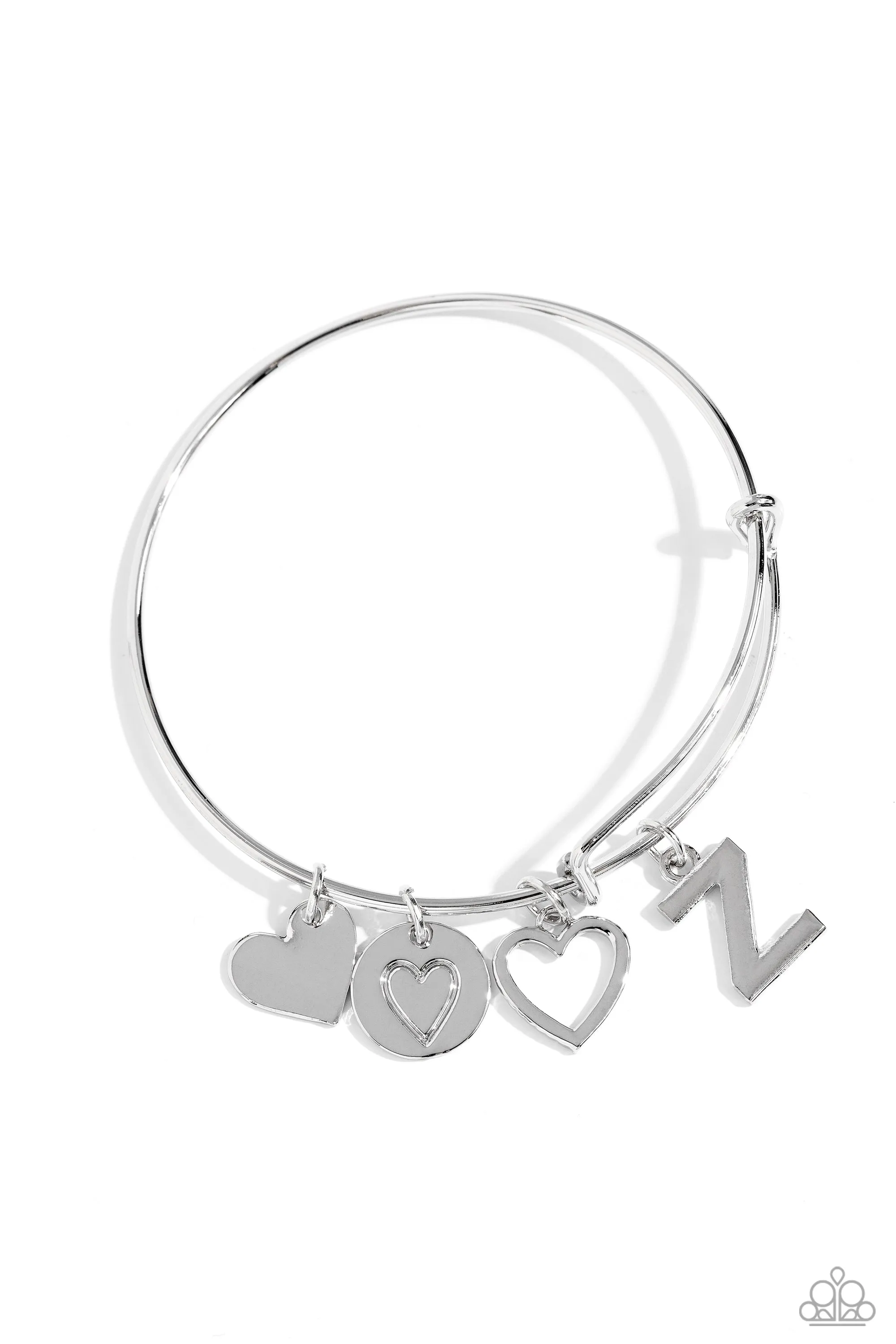 Making It INITIAL - Silver - Z - Heart and Letter Charm Paparazzi Bangle Bracelet