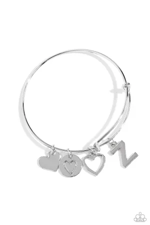 Making It INITIAL - Silver - Z - Heart and Letter Charm Paparazzi Bangle Bracelet