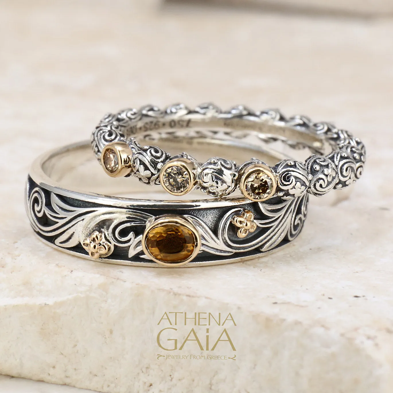 Meadow Breeze Triple Round Stone Stackable Ring