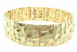 Men's 14k Yellow Gold Solid Nugget Bracelet 8.5"- 9" 18.5mm 59.5 grams