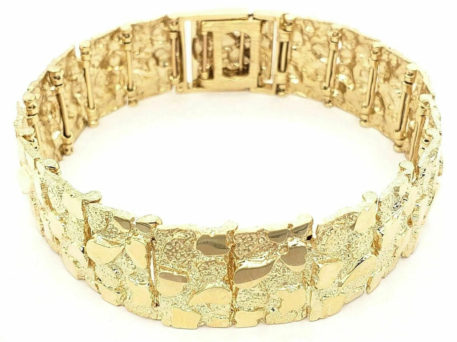 Men's 14k Yellow Gold Solid Nugget Bracelet 8.5"- 9" 18.5mm 59.5 grams