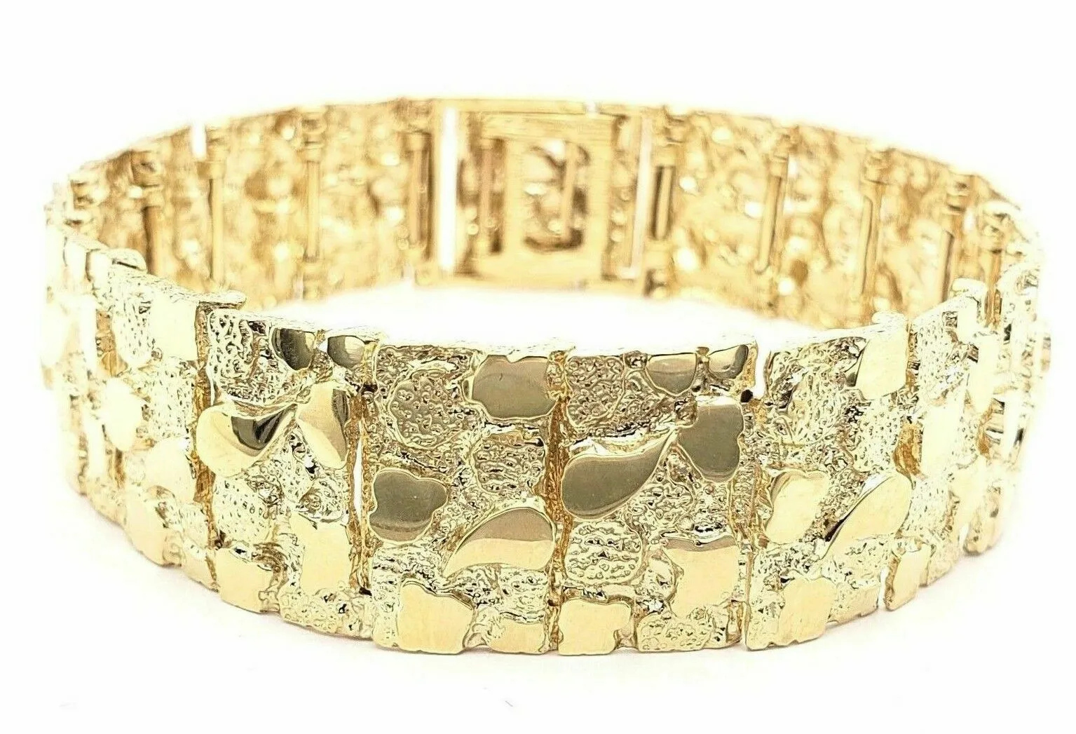 Men's 14k Yellow Gold Solid Nugget Bracelet 8.5"- 9" 18.5mm 59.5 grams