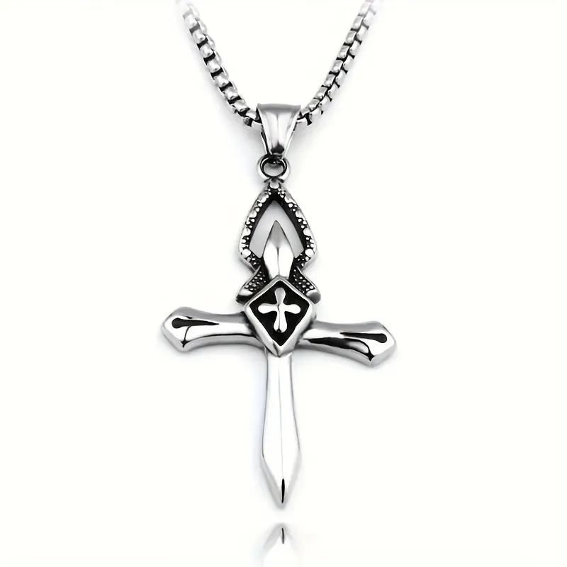 Men's Titanium Cross Pendant Necklace with Stainless Steel Chain