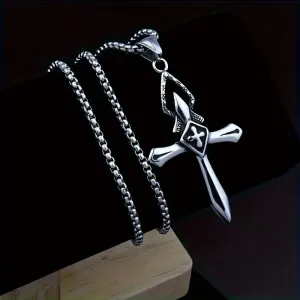 Men's Titanium Cross Pendant Necklace with Stainless Steel Chain