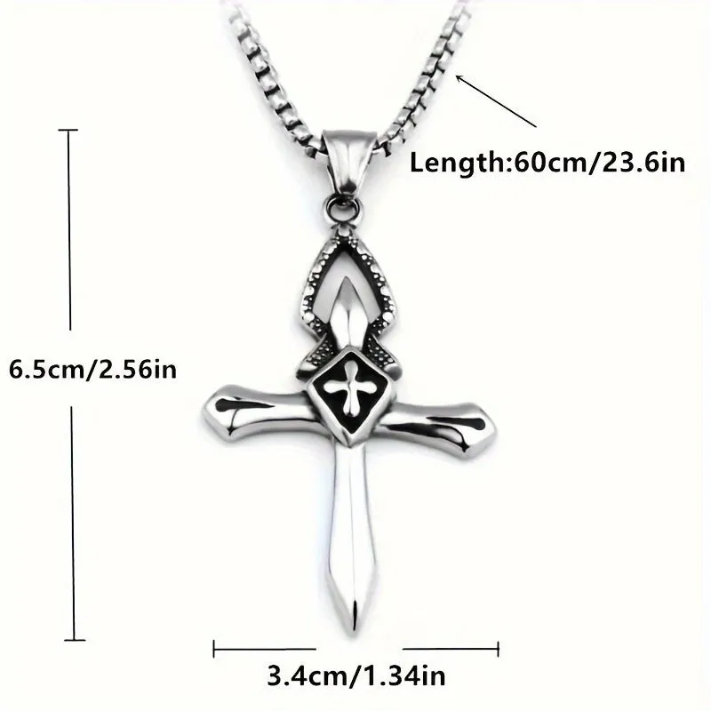 Men's Titanium Cross Pendant Necklace with Stainless Steel Chain