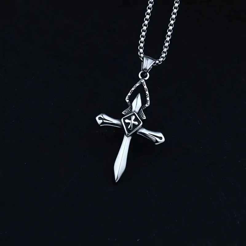 Men's Titanium Cross Pendant Necklace with Stainless Steel Chain