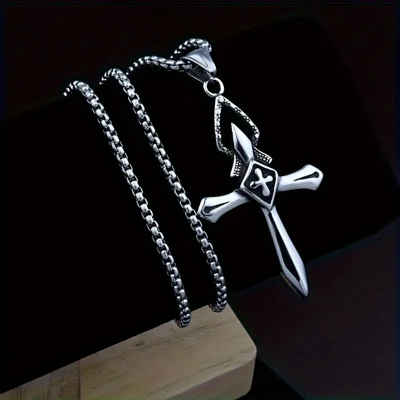Men's Titanium Cross Pendant Necklace with Stainless Steel Chain