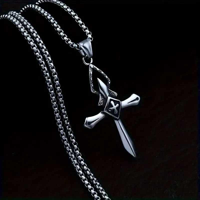Men's Titanium Cross Pendant Necklace with Stainless Steel Chain