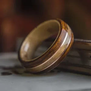 Mens Wedding Band featuring Birds Eye Maple, Rosewood and Copper inlay