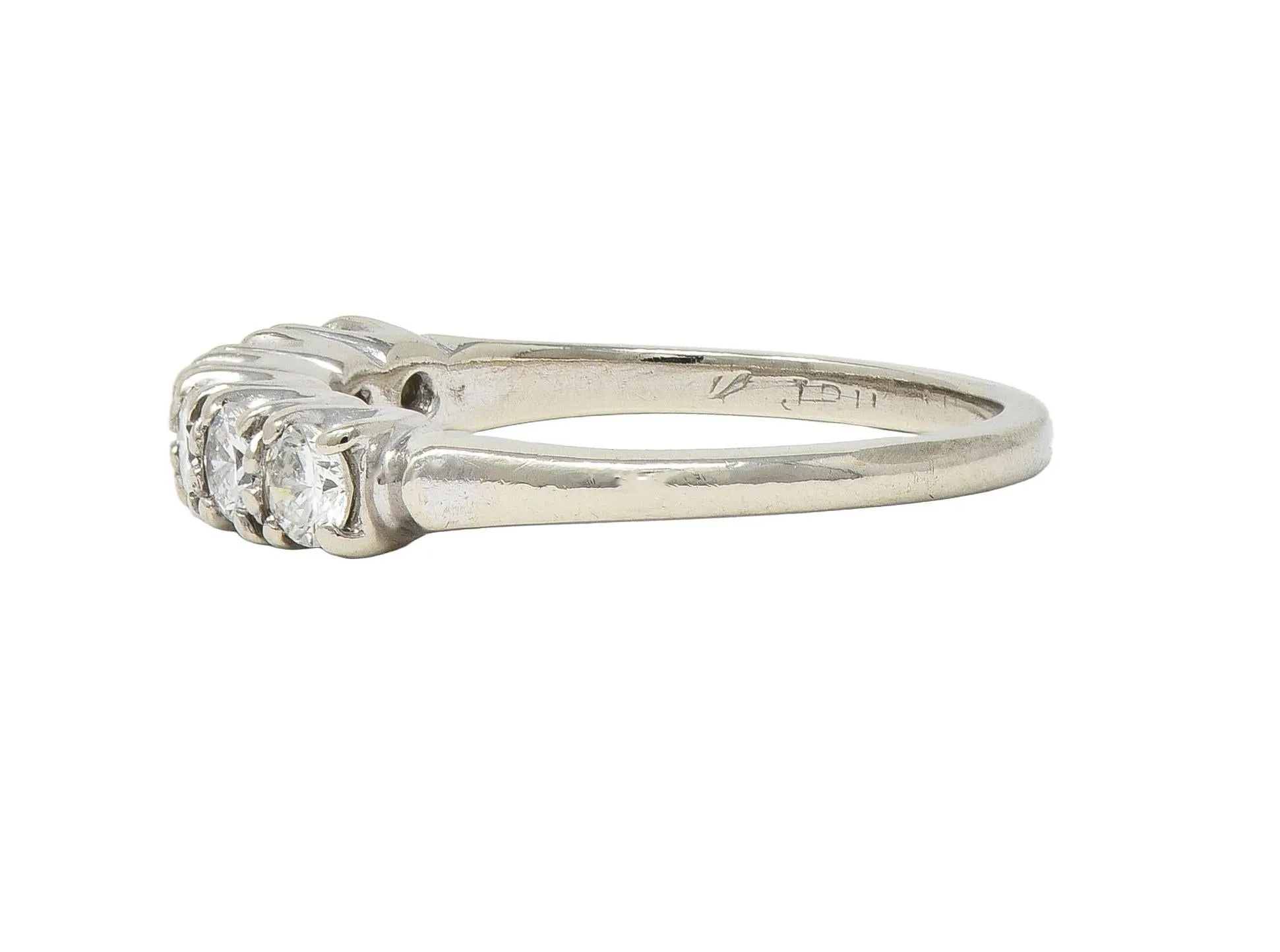 Mid-Century 0.50 CTW Diamond 14 Karat White Gold Six Stone Vintage Stacking Band Ring