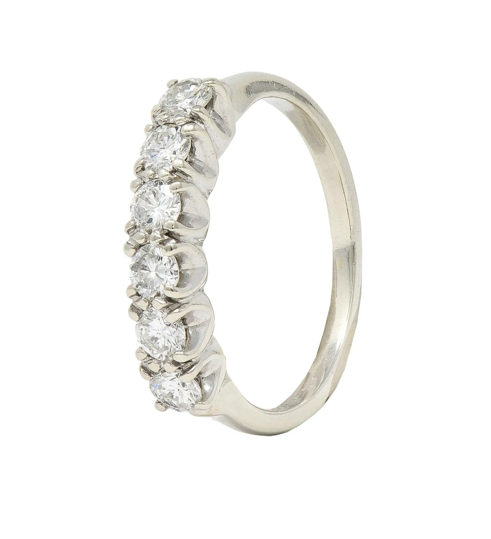 Mid-Century 0.50 CTW Diamond 14 Karat White Gold Six Stone Vintage Stacking Band Ring