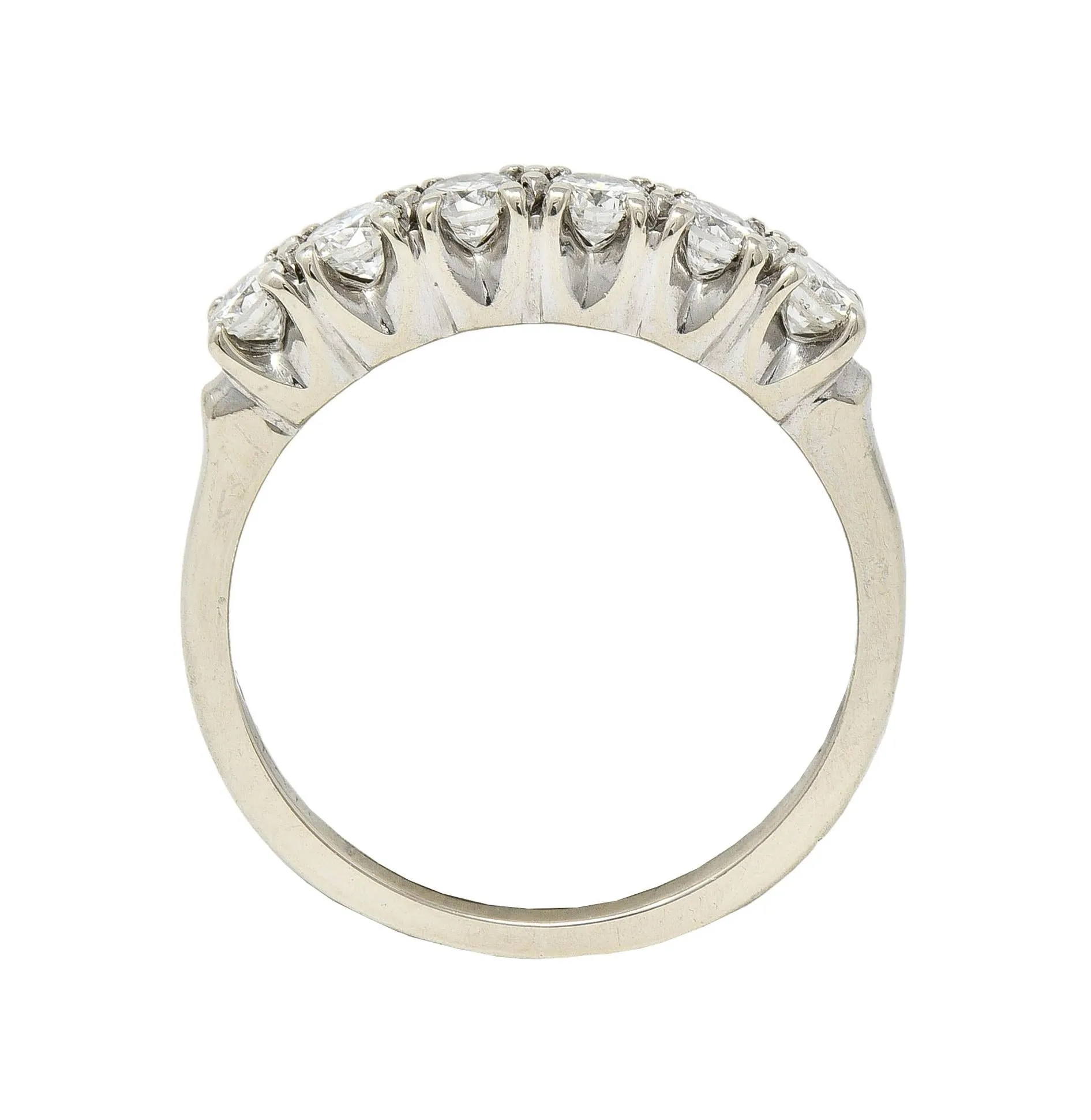 Mid-Century 0.50 CTW Diamond 14 Karat White Gold Six Stone Vintage Stacking Band Ring
