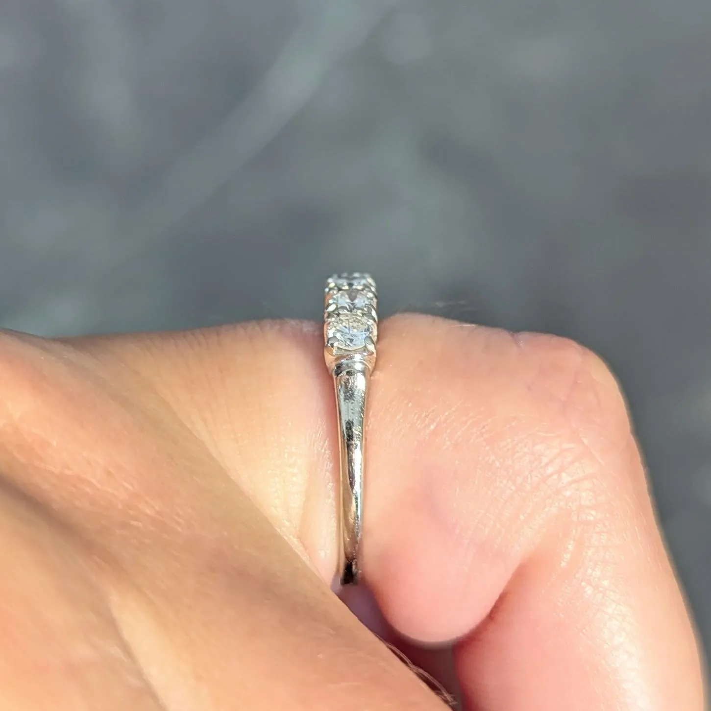 Mid-Century 0.50 CTW Diamond 14 Karat White Gold Six Stone Vintage Stacking Band Ring