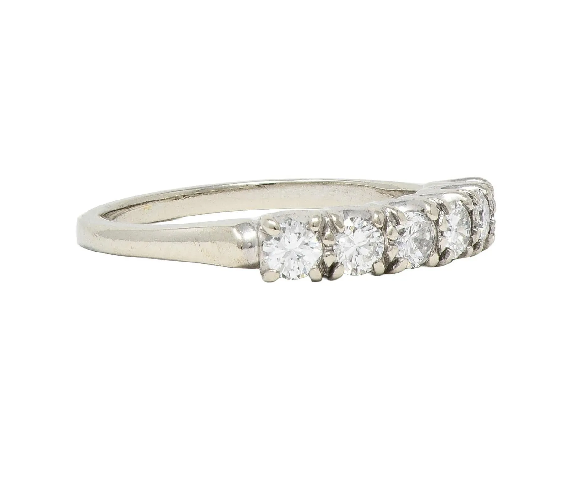 Mid-Century 0.50 CTW Diamond 14 Karat White Gold Six Stone Vintage Stacking Band Ring
