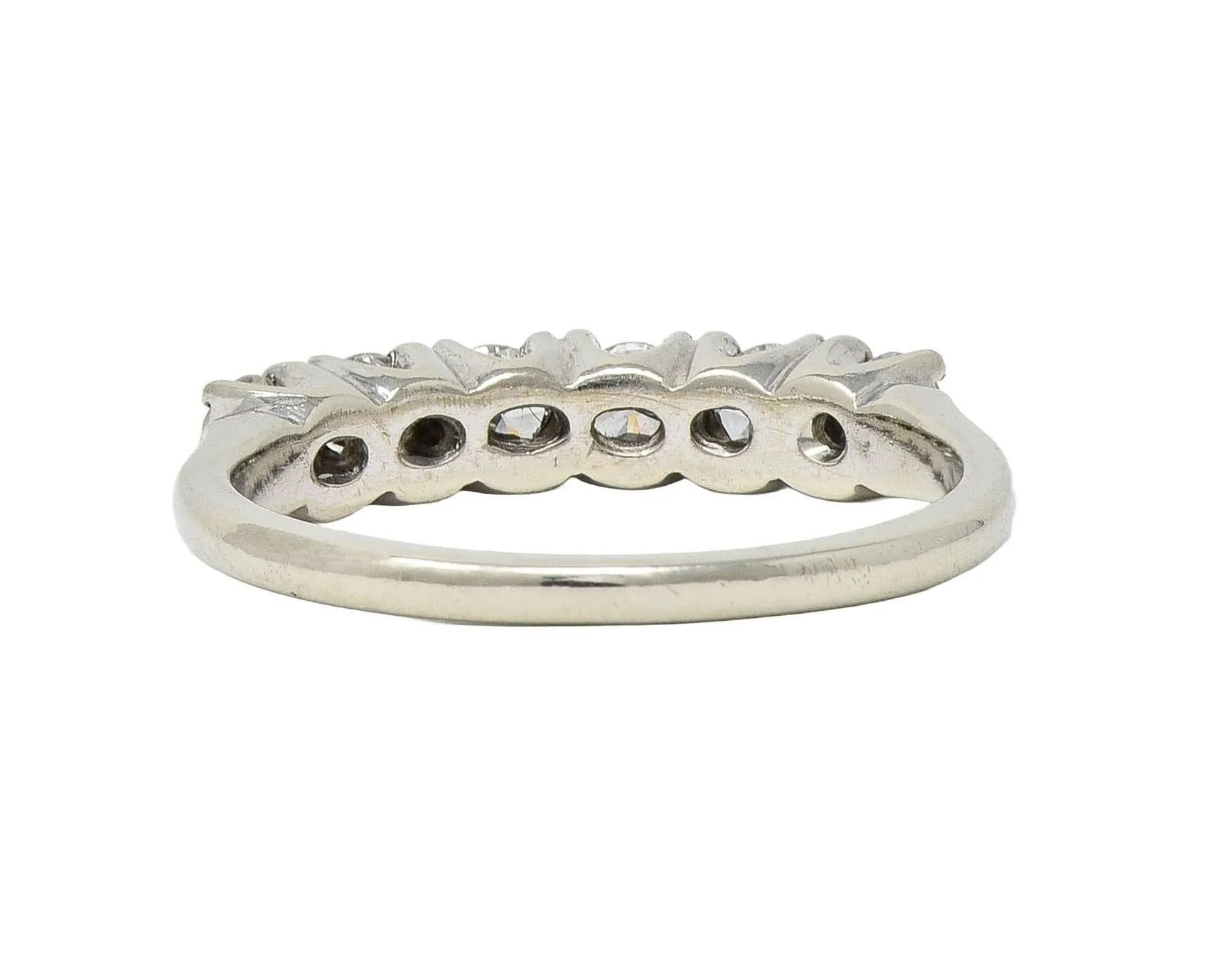 Mid-Century 0.50 CTW Diamond 14 Karat White Gold Six Stone Vintage Stacking Band Ring