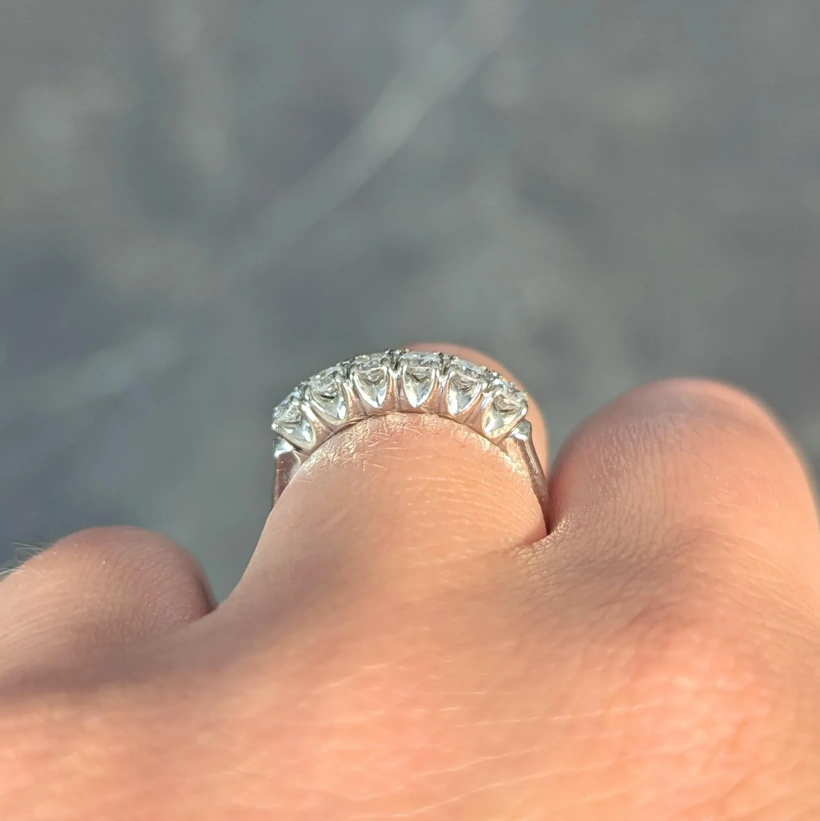 Mid-Century 0.50 CTW Diamond 14 Karat White Gold Six Stone Vintage Stacking Band Ring