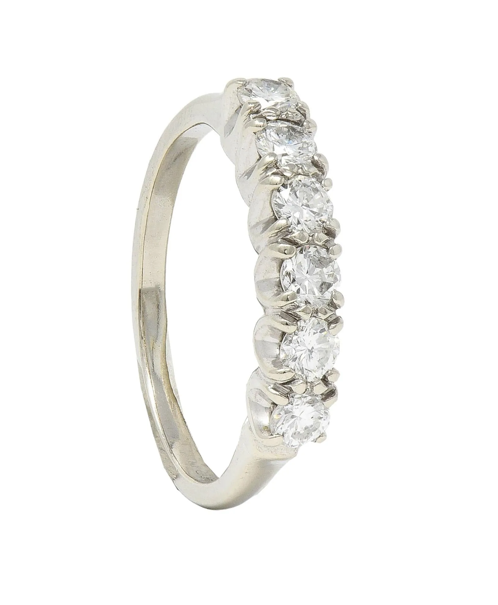Mid-Century 0.50 CTW Diamond 14 Karat White Gold Six Stone Vintage Stacking Band Ring