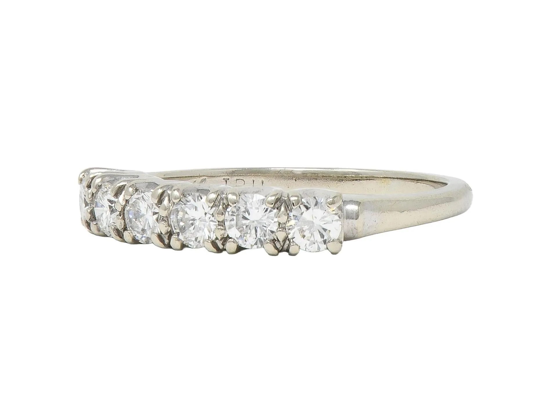 Mid-Century 0.50 CTW Diamond 14 Karat White Gold Six Stone Vintage Stacking Band Ring