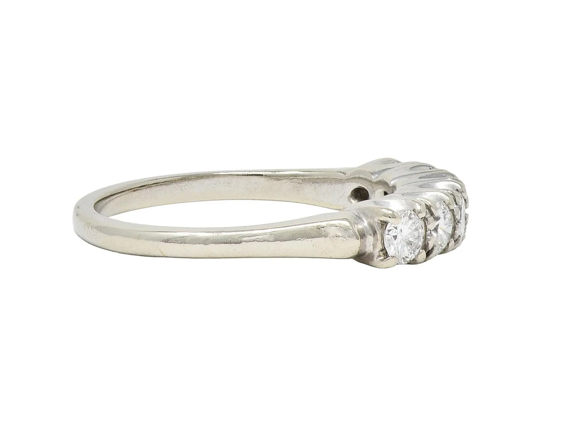 Mid-Century 0.50 CTW Diamond 14 Karat White Gold Six Stone Vintage Stacking Band Ring