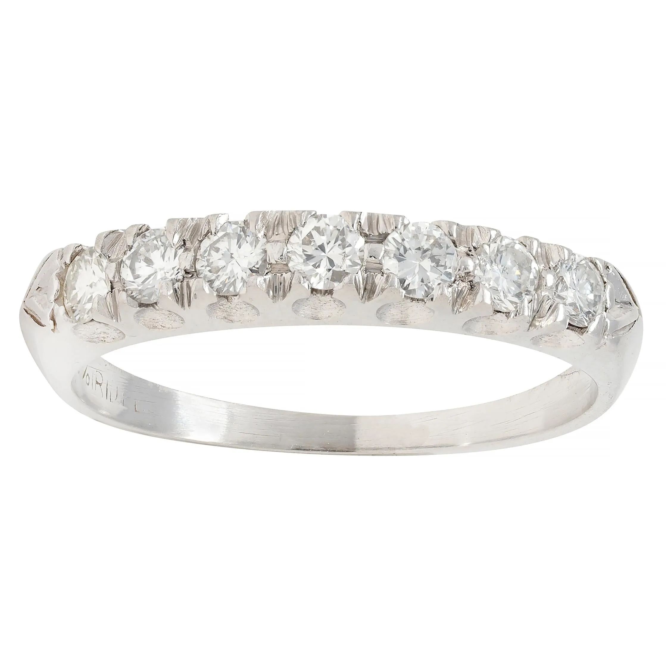 Mid-Century 0.56 CTW Transitional Cut Diamond Platinum Vintage Wedding Band Ring