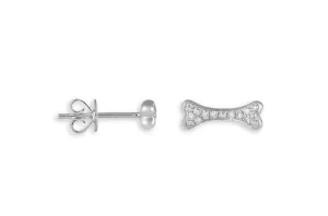Mini Earrings 14kt Gold Bone with Diamonds