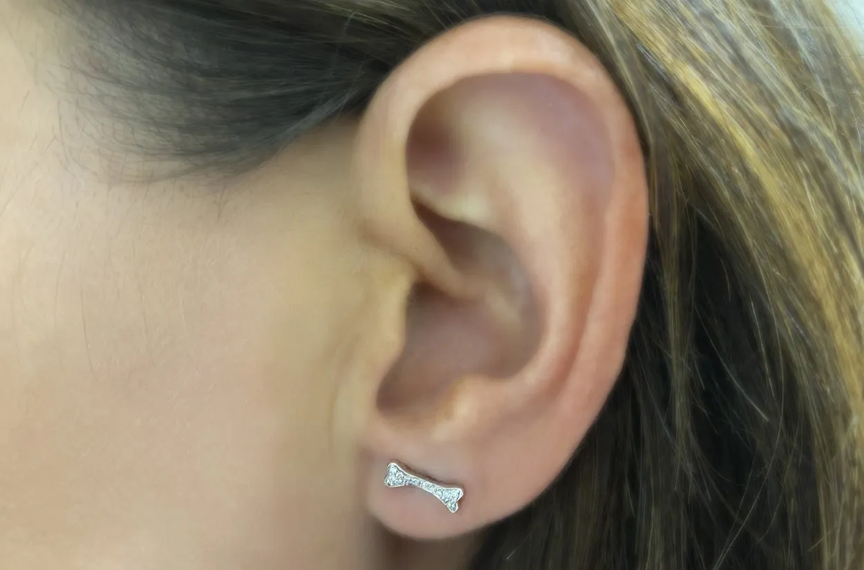 Mini Earrings 14kt Gold Bone with Diamonds