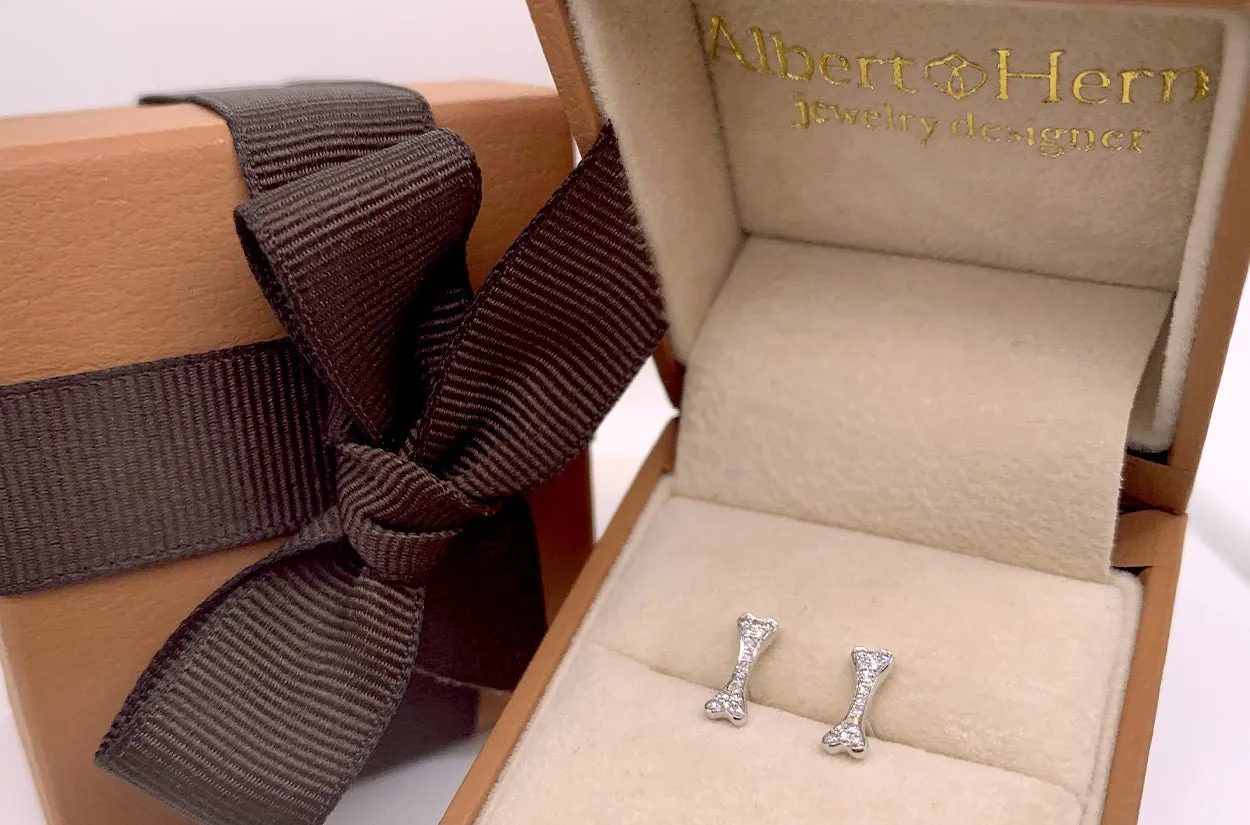 Mini Earrings 14kt Gold Bone with Diamonds