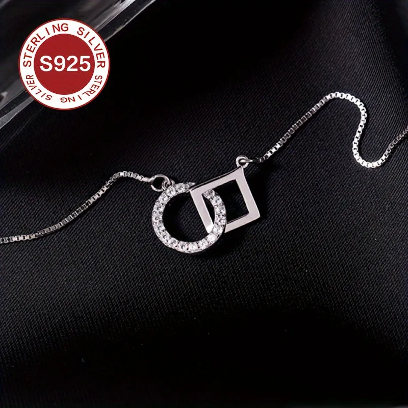 Minimalist Geometric Necklace 925 Hypoallergenic Interlocking Round Chain