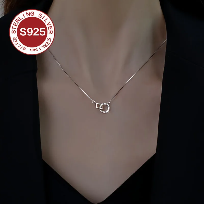 Minimalist Geometric Necklace 925 Hypoallergenic Interlocking Round Chain