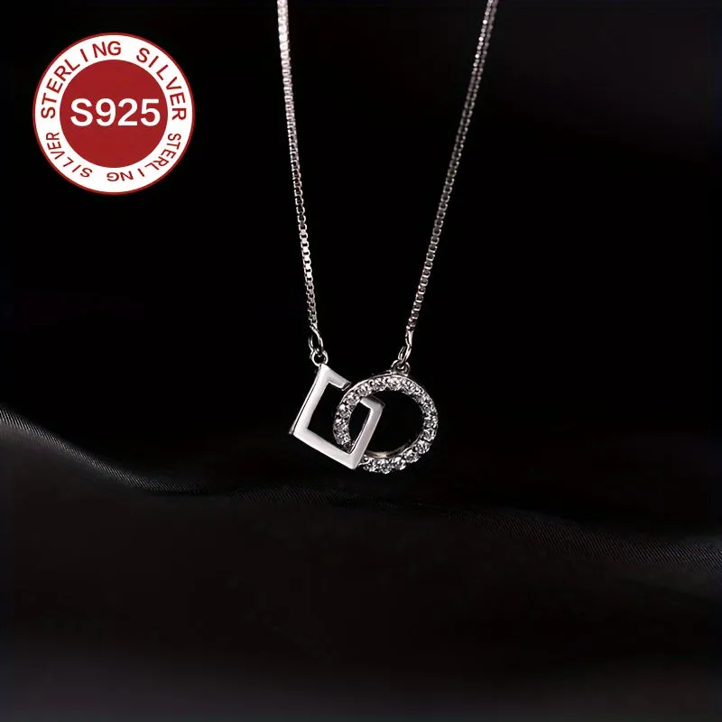 Minimalist Geometric Necklace 925 Hypoallergenic Interlocking Round Chain