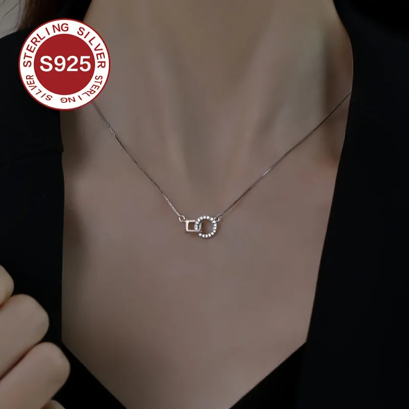 Minimalist Geometric Necklace 925 Hypoallergenic Interlocking Round Chain