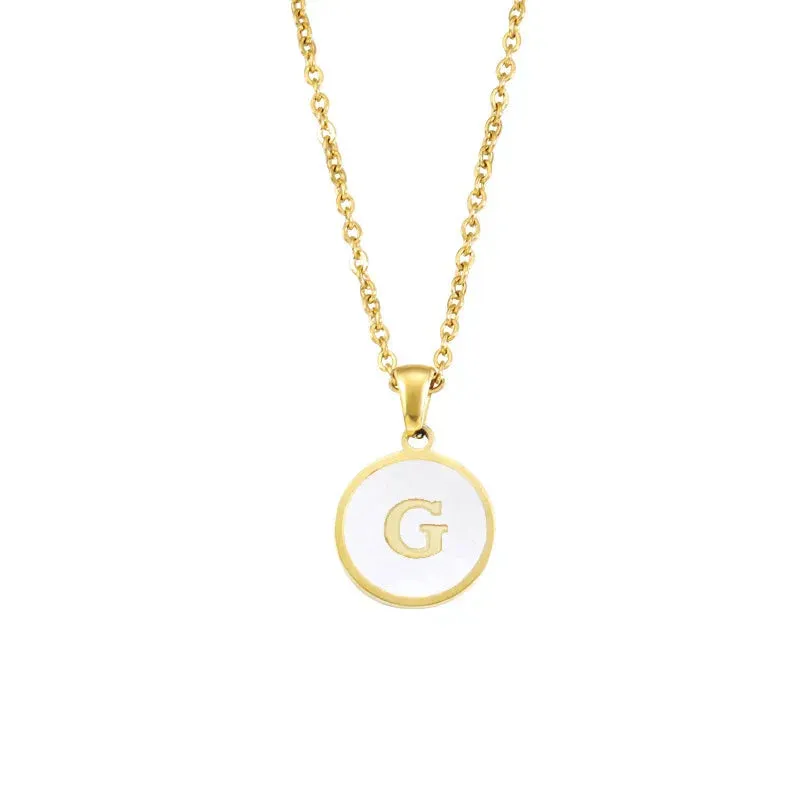 Minimalist Initial Enamel White A-Z Pendant Letter Alphabet Personalize Pendant Necklace for Women Men Jewelry Gift