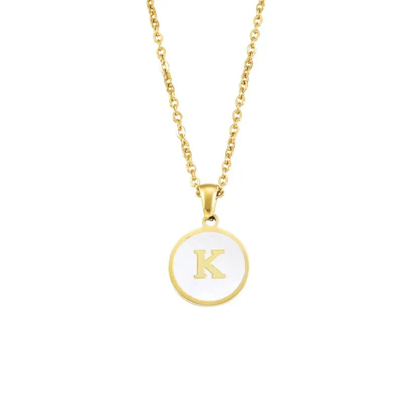 Minimalist Initial Enamel White A-Z Pendant Letter Alphabet Personalize Pendant Necklace for Women Men Jewelry Gift