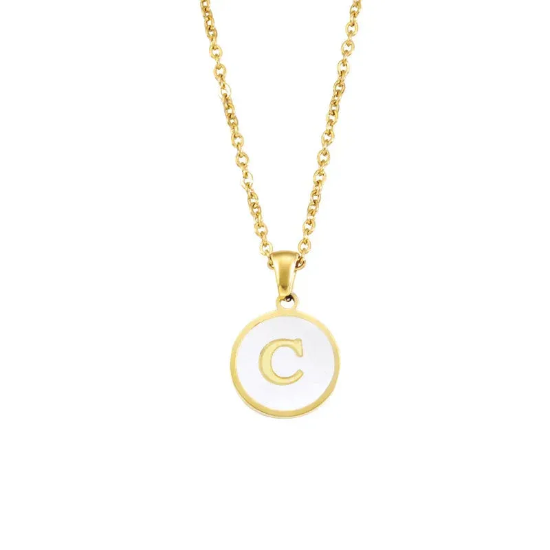 Minimalist Initial Enamel White A-Z Pendant Letter Alphabet Personalize Pendant Necklace for Women Men Jewelry Gift