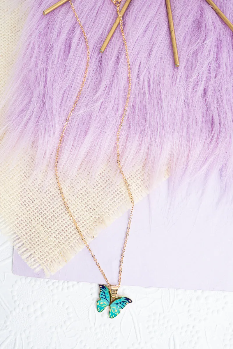 Mint Butterfly Beauty Goldtone Necklace