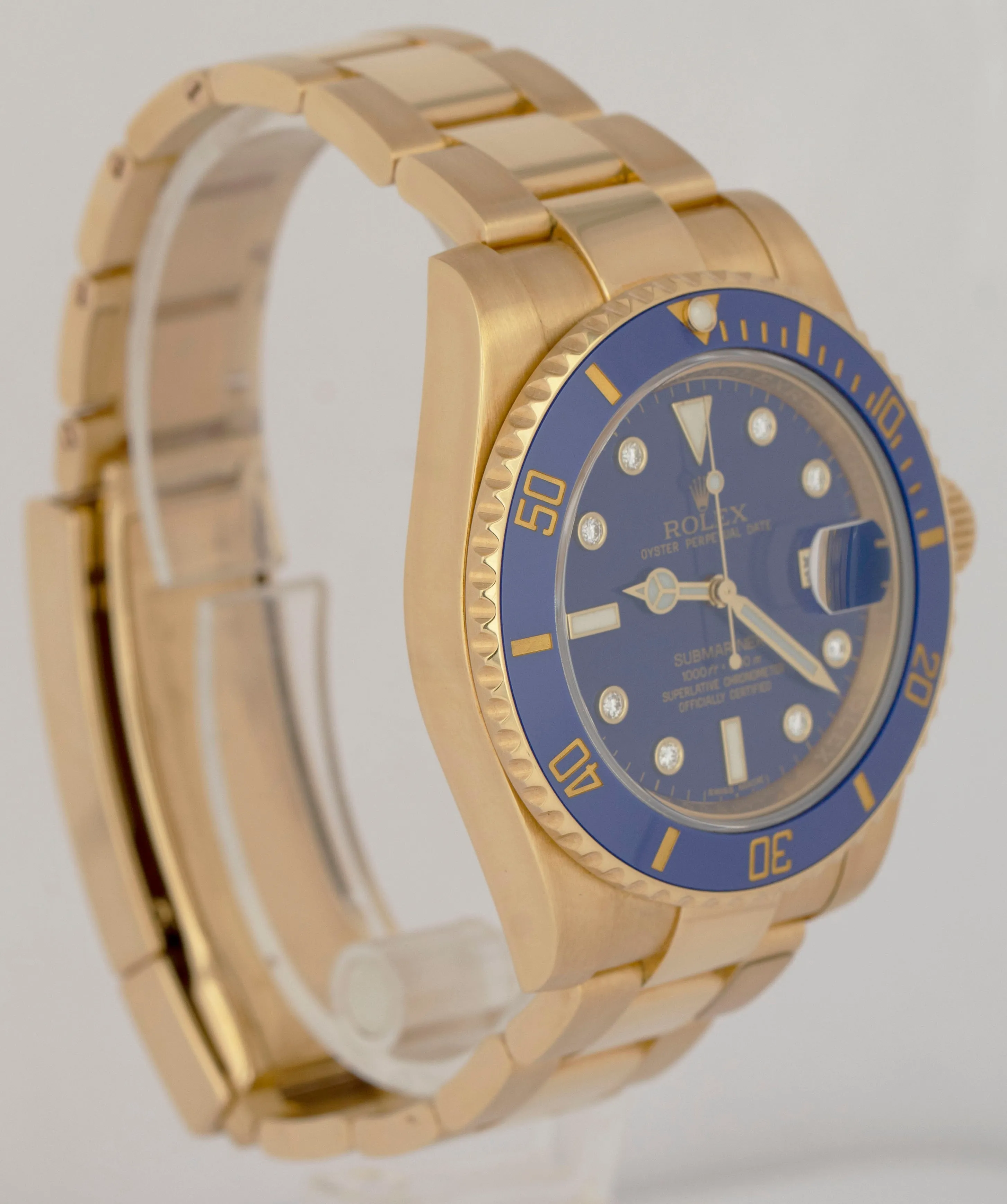 MINT PAPERS Rolex Submariner Date 40mm Yellow Gold BLUE DIAMOND 116618 LB BOX