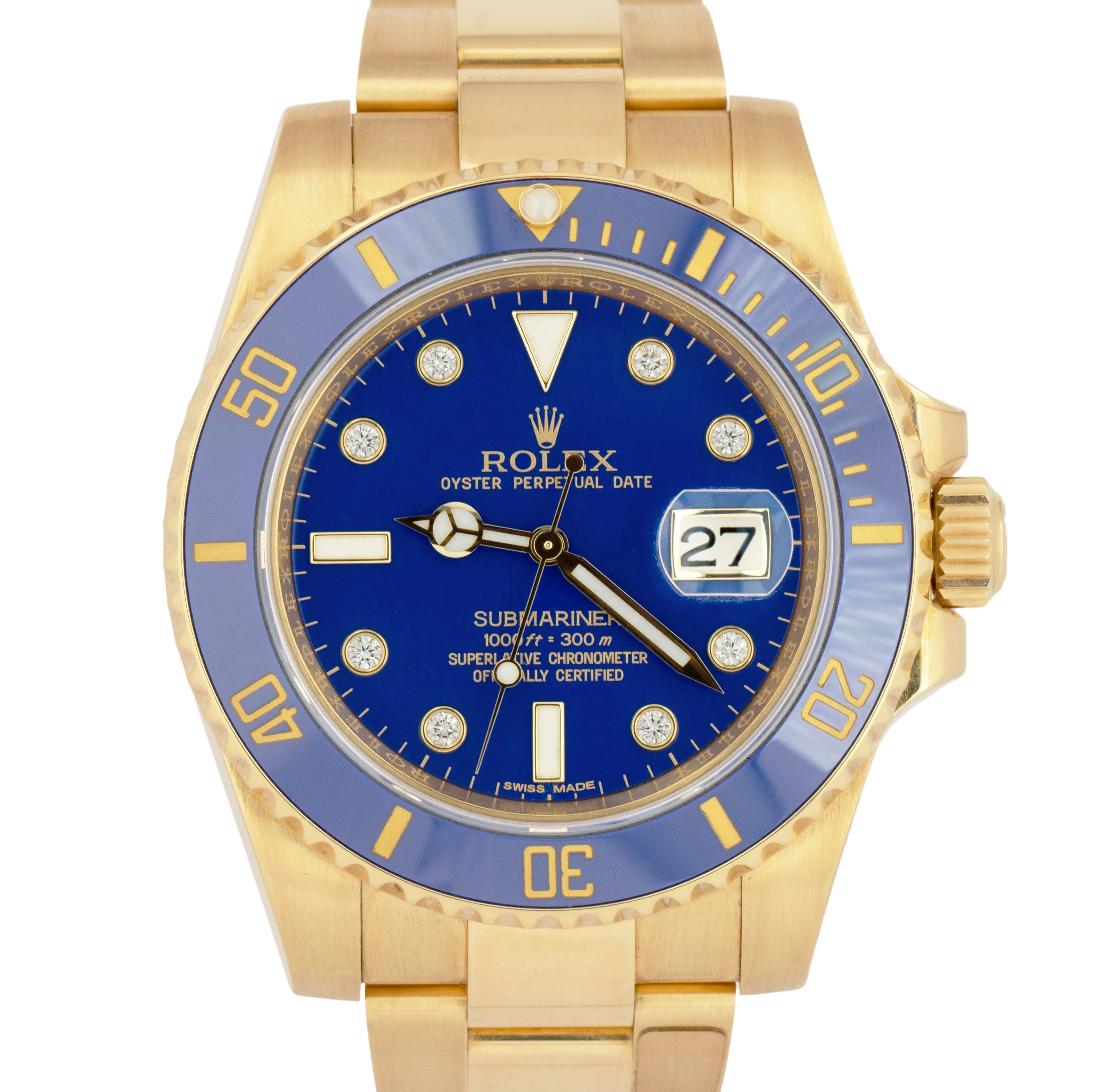 MINT PAPERS Rolex Submariner Date 40mm Yellow Gold BLUE DIAMOND 116618 LB BOX