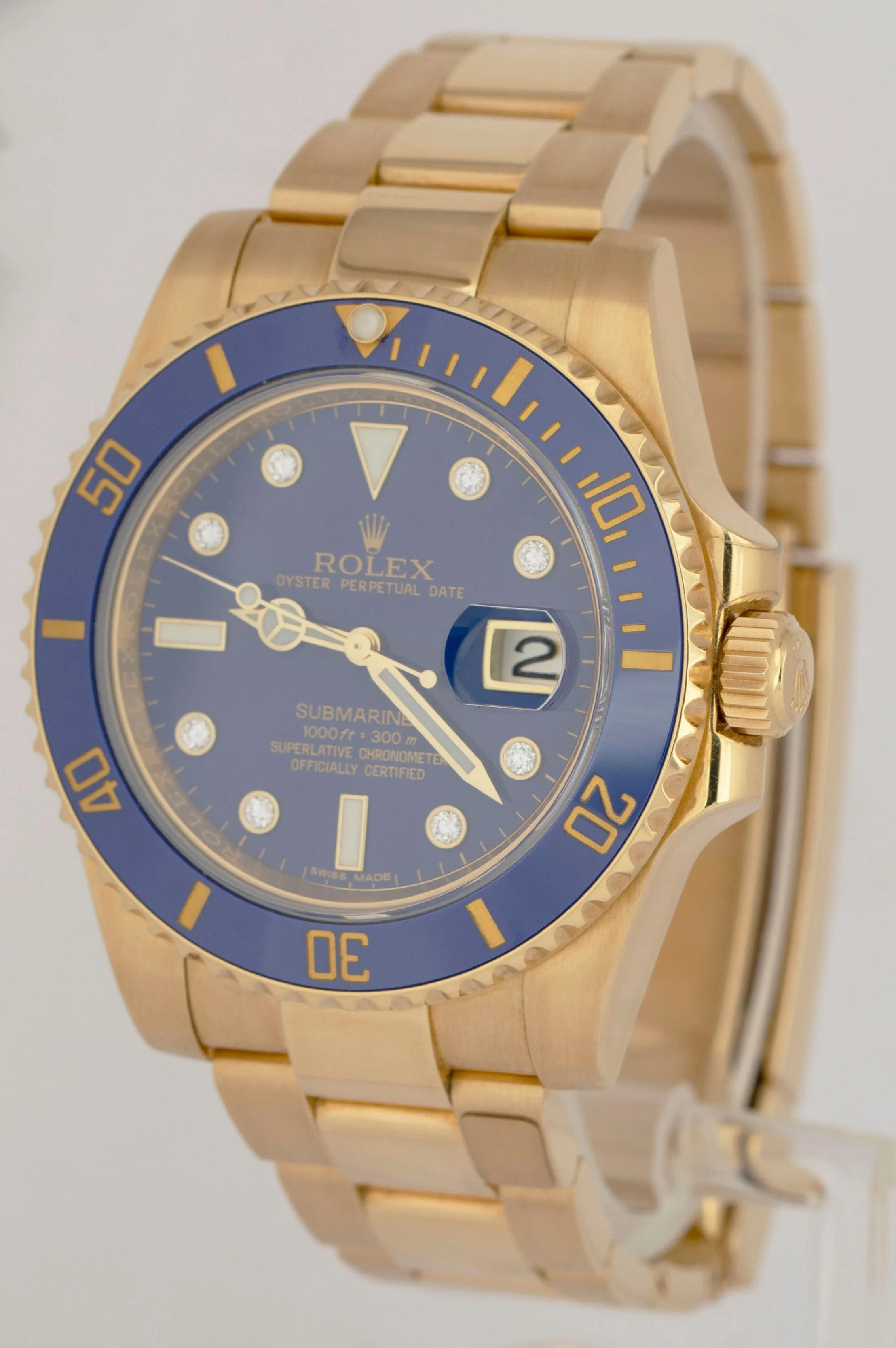 MINT PAPERS Rolex Submariner Date 40mm Yellow Gold BLUE DIAMOND 116618 LB BOX
