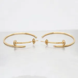 Modern 0.07ctw Diamond Nail Large Hoop Earrings - 18k Yellow Gold - Pushback