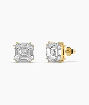 Modern Emerald Diamond Studs