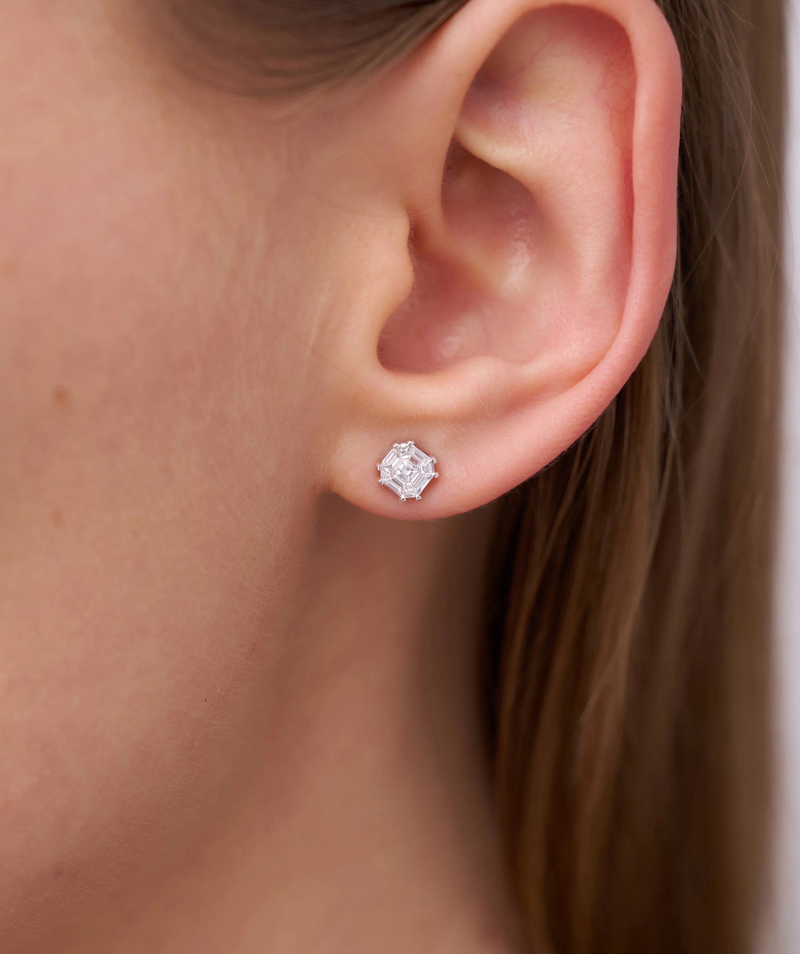 Modern Emerald Diamond Studs