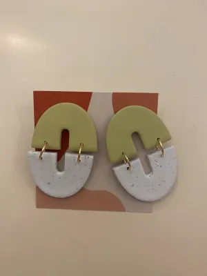 Modern Grey Lime Green Clay Earrings
