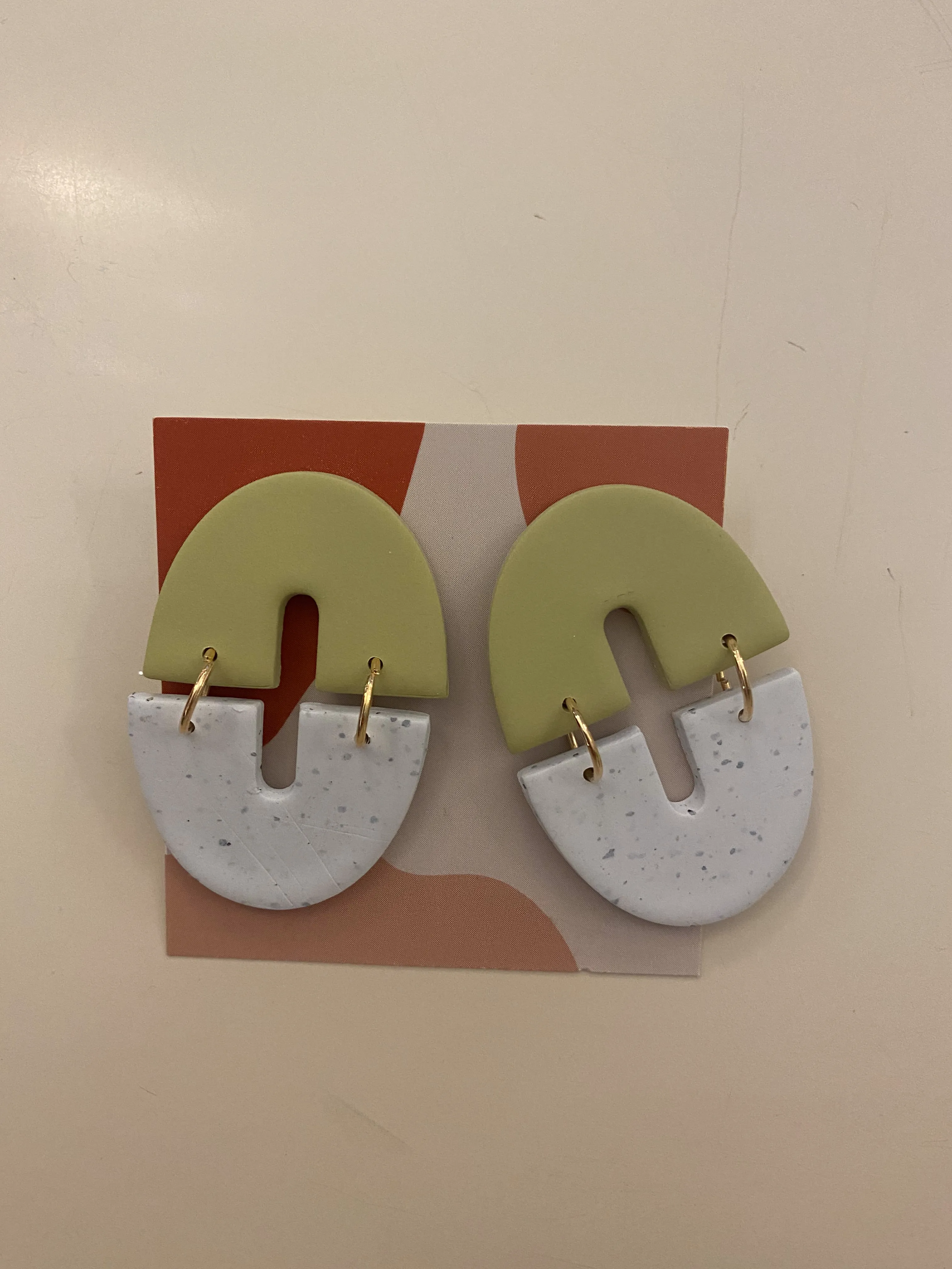 Modern Grey Lime Green Clay Earrings