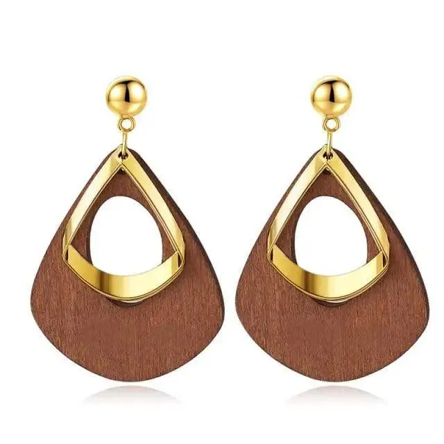 Modern Handmade Retro Modern Wooden Drop Dangler Earrings For Women And Girls In Trend Design - Women Fasion Accessories