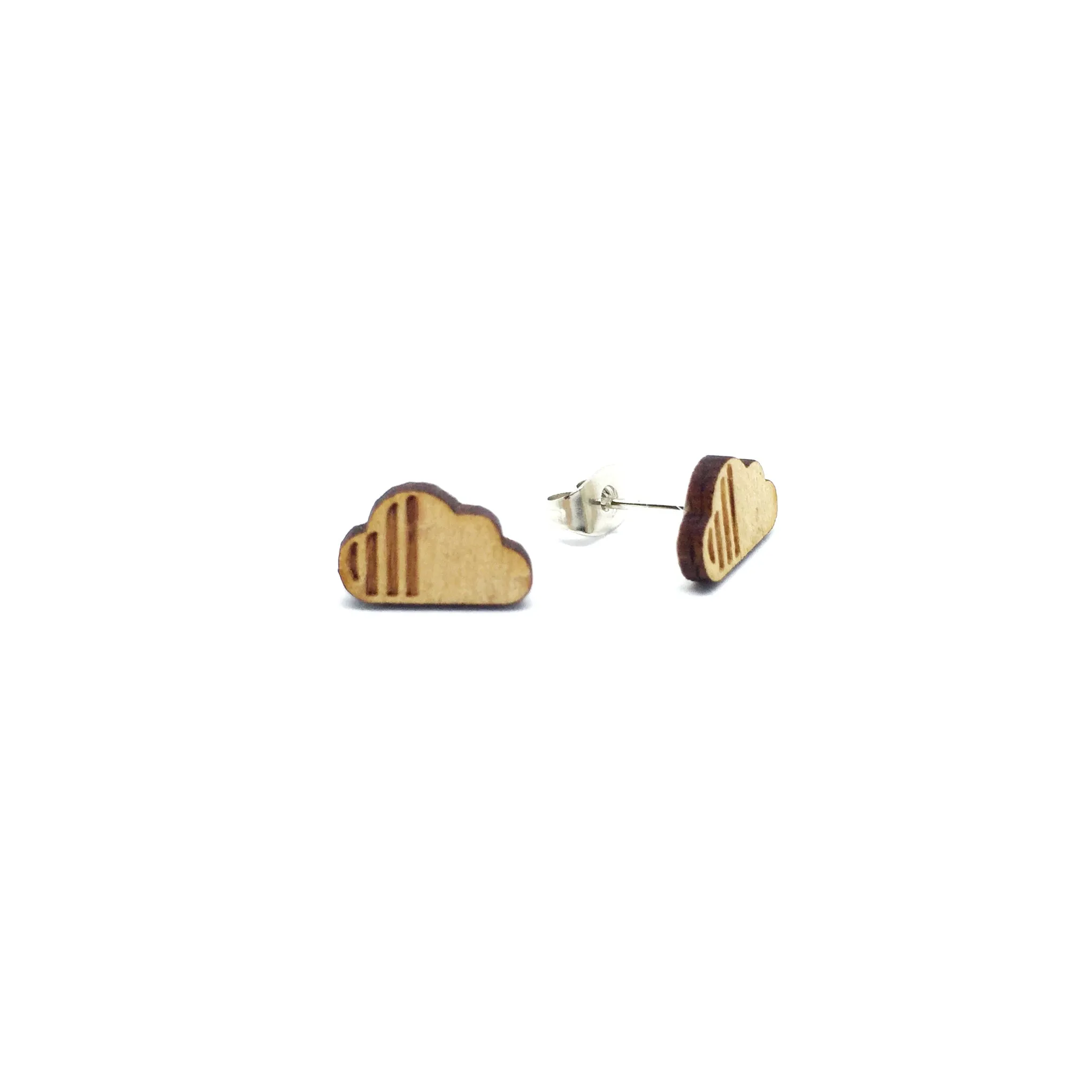 Modern Minimalist Clouds Laser Cut Wood Earrings - LM