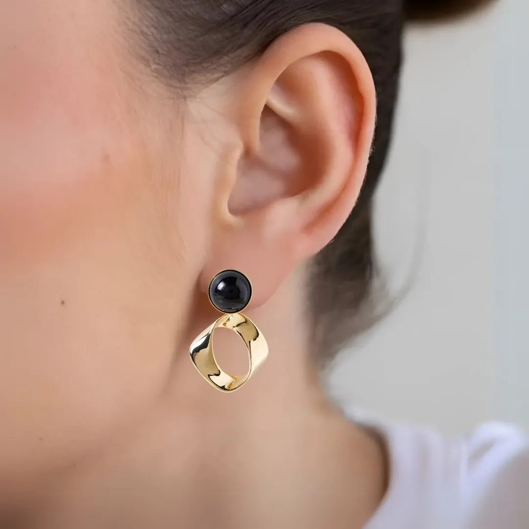 Modern Twist Dangle Earrings Black