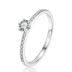 Modian Solid 925 Sterling Silver Simple Round Clear CZ Finger Rings For Women & Girls Cassic Wedding Statement Fine Jewelry Gift